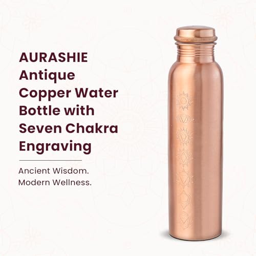 Image of Pure Copper Water Bottle 1 Litre with Sacred (7 Chakras) Geometry Design | BPA Free & Leak Proof | Copper-Infused Water | Durable & Rust Proof | Ayurveda Health Benefits - (Plain Copper)