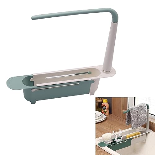 Organizador Telescópico para Fregadero, Soporte para Trapos, Cesta de Almacenamiento, Escurridor para Paños de Cocina, Longitud Ajustable 23-45 cm