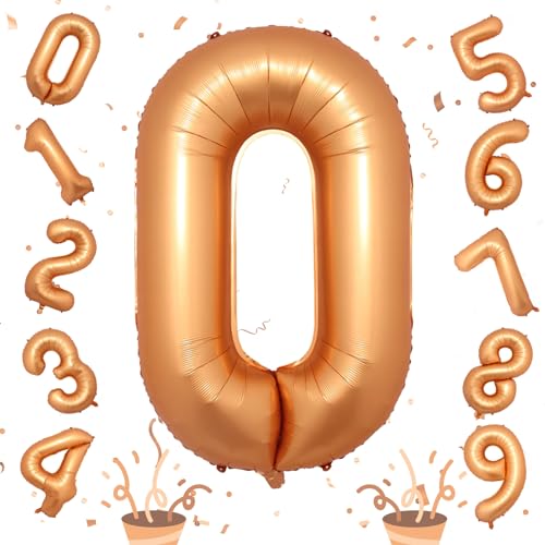 Image of 40 Inch Orange Number 0 Balloon, Foil 0 Number Balloons Decor, Giant Self Inflating Helium 0 Balloons for Boys Girls Birthday Party Baby Shower Anniversary Celebration Party Decorations Supplies