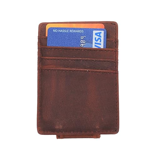 US 1955 Jefferson Nickel BU Uncirculated 5 Cent Coin Magnetic Money Clip and Wallet Combo New - Crazy Horse Water Buffalo Leather4