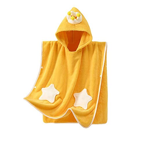 Image of Baby Hooded Poncho Bath Towel, Ultra Soft Quick-Dry Washcloth Baby Bath Towel Ultra Soft Hooded Towel Highly Absorbent Bathrobe Blanket (Yellow)