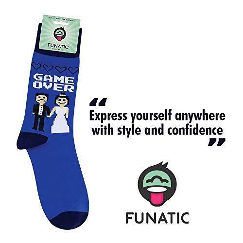 Funatic Game Over Novelty Crew Sock | Fun Unisex Wedding Gift With Gamer Saying And Image | Best Marriage Party Day Apparel | Anniversary Holiday Present For Men Women Groom Bride | One Size Fits Most #TOP4