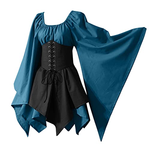 Gibobby Fantasia medieval feminina, vestido renascentista com babados, manga bufante, ombro de fora,