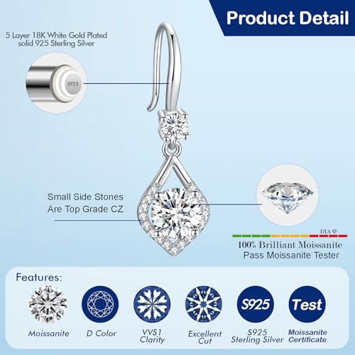 2-4CT Moissanite Dangle Earrings, Mermaid Tear D Color Ideal Cut Simulated Moissanite 925 Sterling Silver Earrings for Women with Certificate of Authenticity3