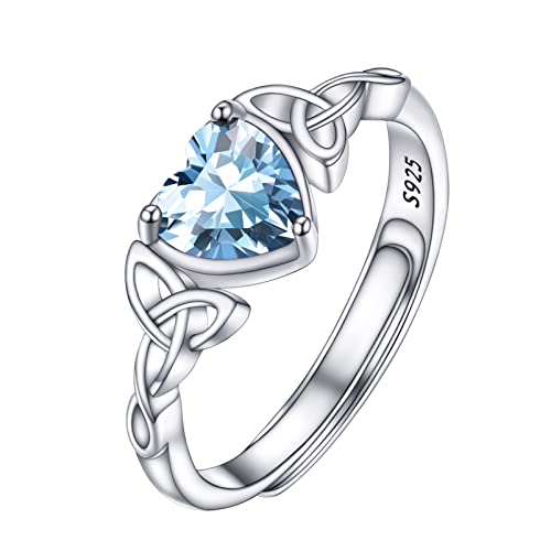 PROSILVER 925 Sterling Silver Celtic Knot Heart/Butterfly/Cute Bat Ring for Women, Birthstone Jan-Dec Available, Gorgeous Cubic Zirconia Ring, Adjustable Ring, Come with Box