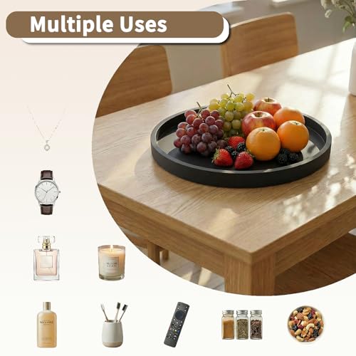 Round Black Silicone Decorative Bathroom Vanity Tray 9 Inch, Counter Tray for Bathroom Countertop Perfume Holder Dresser Organizer Coffee Table Candle, Non-Slip Durable for Home Use