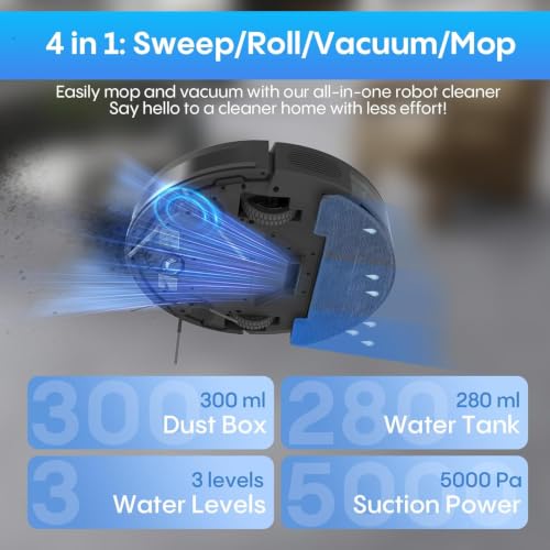 Image of Bagotte Robot Vacuum and Mop Combo with 5000Pa, Robotic Vacuum with Schedule, Quiet Slim,Self-Charging,Wi-Fi /Voice /App,Perfect for Pet /Hard Floors, /Carpet
