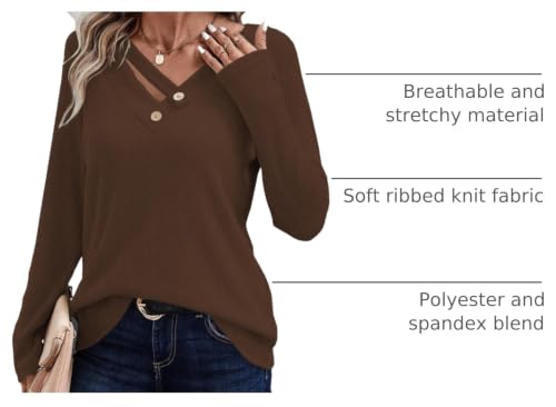 Image of LOLONG Womens Long Sleeve V Neck T Shirts Casual Basic Work Tops Trendy