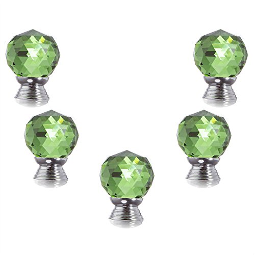 30mm 5PCS Red Round Crystal Cabinet Knobs-Diamond Shape Wardrobe Door Knobs/Cupboard Drawer Pull Handle/Clear Glass Dresser Knobs Come with Screws(Green)