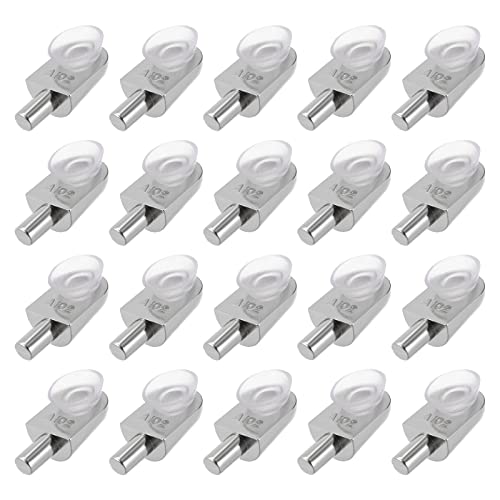 METALLIXITY Shelf Support Pegs (for 9mm/0.35" Thickness) 20Pcs, Zinc Alloy Adjustable Glass Clips Clamp Holder