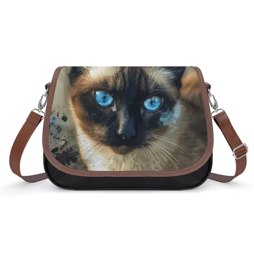 Sac à bandoulière en cuir pour femme, motif chat siamois, sac à main à bandoulière amovible, sac à main de voyage, sac à bandoulière pour un usage...