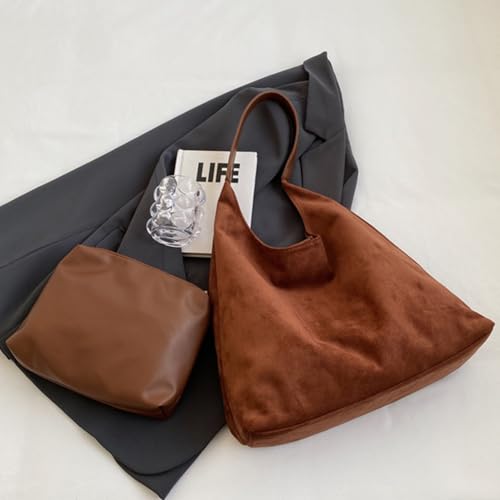 Image of Dyalsa Suede Hobo Bag for Women, Suede Tote Purse Vintage Top Handle Bag, Fashion Retro Shoulder Bag Work Leather Bag