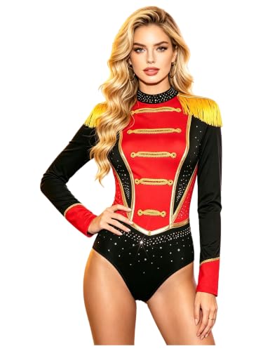Vestido de domadora de circo Agoky y body cosplay con flecos dorados para fiestas temáticas