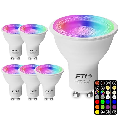 FTL GU10 LED電球 色が変わる電球 リモコン付き 調光機能付き 2700K-6000K RGBカラー電球 5W 40W相当 30色 タイマー付き トラック照明用スポットライト 6個パック