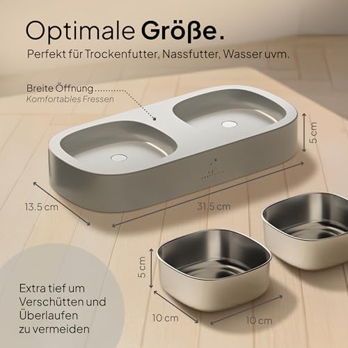 Pretty Paw Katzennapf Erhöht mit 2 Edelstahl Schalen, Grau
