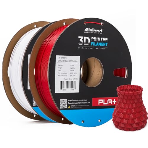 Image of INLAND Micro Center PLA+ 3D Printing Filament 1.75mm - PLA Pro Dimensional Accuracy + /- 0.03 mm - 1kg Cardboard Spool (2.2 lbs) (2 Pack White & True Red, 1.75mm)