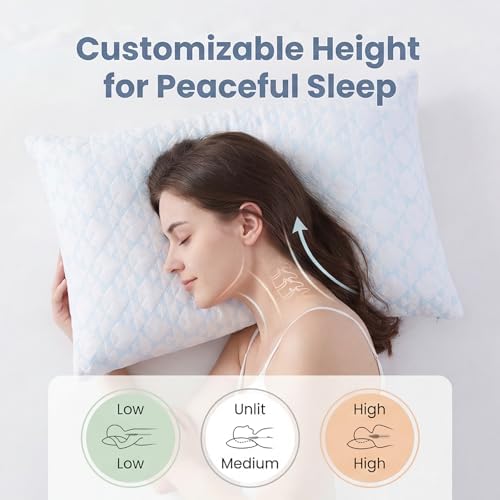 Adjustable Memory Foam Bed Pillows:Queen Size Shredded Foam Pillow Set of 2 for Sleeping with Removable & Washable Pillowcase for Back,Side & Stomach Sleeper-Medium Firm - 3