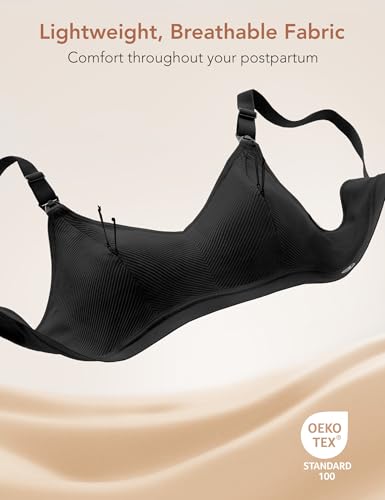 Pumping Bra Hands Free Zip Opening Design Seamless Nursing Bras for Breastfeeding High Support Nursing & Pumping Bra in One Black XL - Thumbnail 6