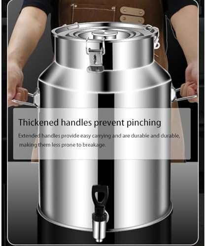 Durable Stainless Steel Milk Bucket with Tap & Sealed Lid - Versatile Wine Pail & Transport Container for Milk, Wine, Liquids & Solids - Essential Kitchen Storage Solution 18L