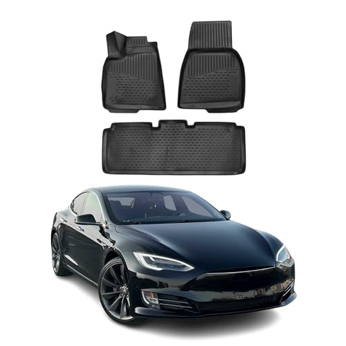 OMAC Gummimatten Fußmatten kompatibel mit Tesla Model S 2014-2020 TPE Automatten Schwarz 3X
