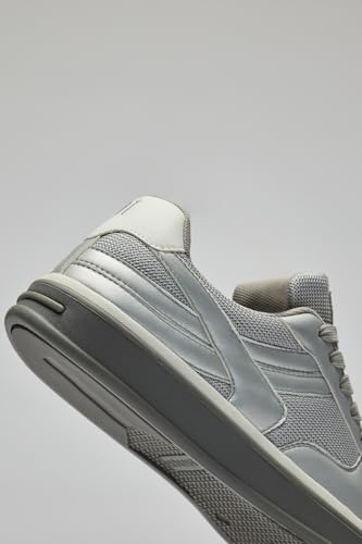Image of SNITCH Men Sneakers | Retro Streetwear Design with Side Stripe Overlays & Numerical Embroidery | PU & Textile Upper with Durable TPR Sole, Casual Street Wear | Trendy Men's Footwear | Grey