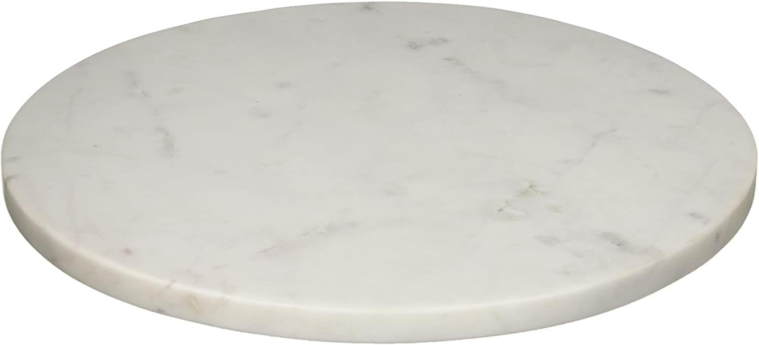 Multi-Purpose Round Shape Marble Cheese Tray | Cutting Board. Solid Large White with Non-Slip Feet for Stability & Scratch Protection. Easy to Clean, Trivet, White (11x11x0.5 Inches)
