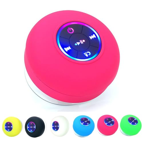 Namohouse Speaker, Mini Bluetooth Shower Speaker with LED Light, Namohouse Shower Speaker Bluetooth Waterproof, Portable Wireless Shower Bluetooth Speakers Waterproof with Suction Cup (Red)