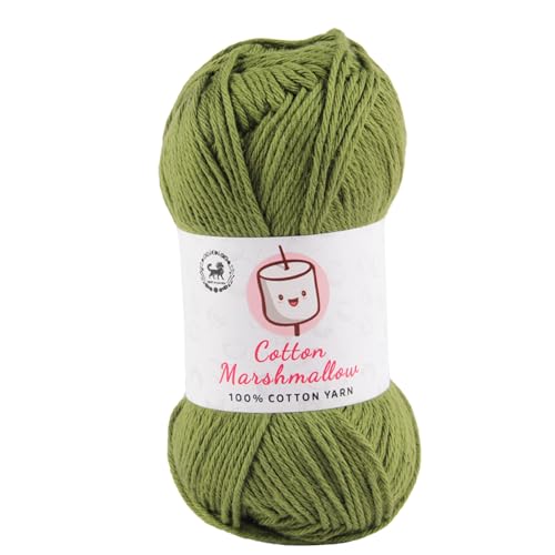 Image of NESTNHAVEN Cotton Marshmallow 100% Cotton Yarn - (50 g, 130 m) - Luxury Yarn for Crochet, Amigurumi, Embroidery, Toys, Garments, Flowers and Hobby Projects (Military Green)