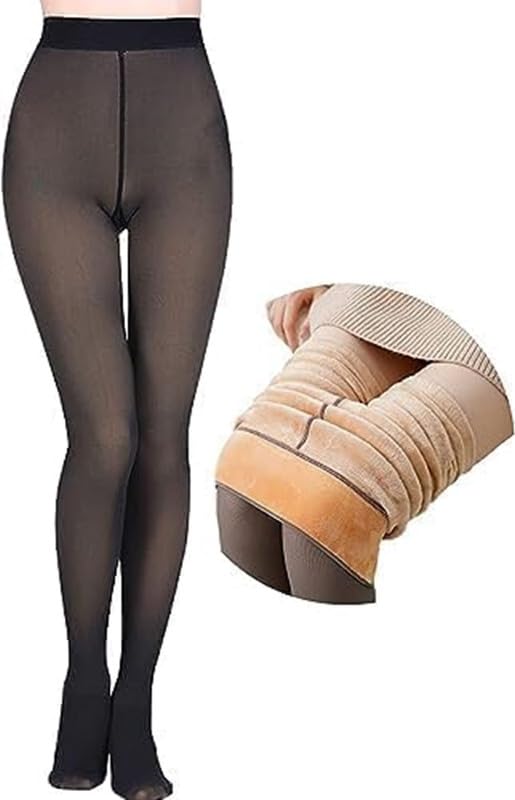 Fleece Lined Women Translucent Fleece Pantyhose Winter Warm Fake Translucent Black Tights