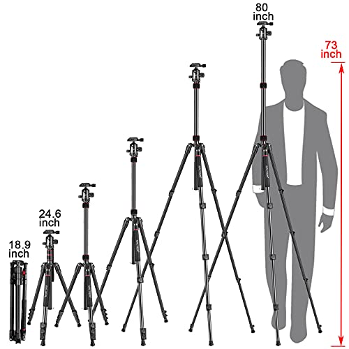Mactrem 80" Camera Tripod, Dslr Tripod Heavy Duty For Travel, 360 ° Ball Head Professional Aluminum Tripod & Monopod With Carry Bag Compatible With Canon Nikon Sony Camcorder Phone, 33Lb Load #TOP2