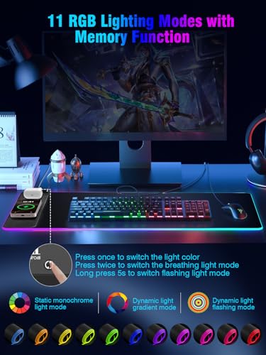 Image of Mouse Pad with Magnetic Wireless Charging, Large Desk Pad Protector, RGB Black Desk Mat with 15W Fast Charger, Non-Slip Waterproof Mousepad for Office Home Gaming