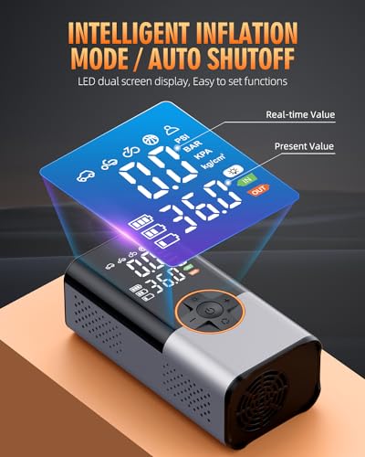 Tire Inflator Portable Air Compressor, 150 PSI Air Pump for Car Tires with Digital Pressure Gauge, LED Light and Auto Shut-Off Function, Cordless Air Compressor for Car, Motorcycle, Bicycle, Ball - Image 6