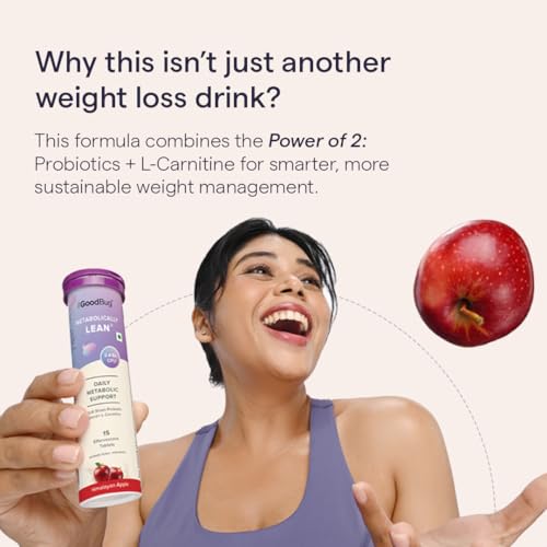 Image of The Good Bug Metabolically Lean Effervescent Tablets - Apple | with L-Carnitine & Probiotics| Supports Weight Management, Gut Health & Craving Control | 15 Tablets