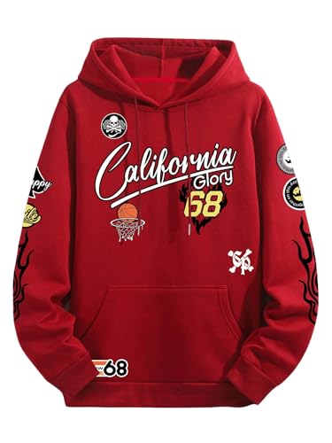 GORGLITTER Men's Streetwear Graphic Hoodies Y2k Oversized Drawstring Pullover Hooded Sweatshirt