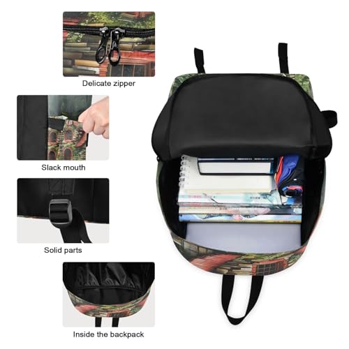 Backpack Lunch Box Set Large Capacity Travel Backpacks and Insulated Lunch Bag for Commute Hiking Picnic Surreal House Print3