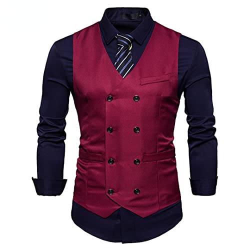 Men's Double-Breasted Formal Casual Vest Coats Solid Color Slim Waistcoat4