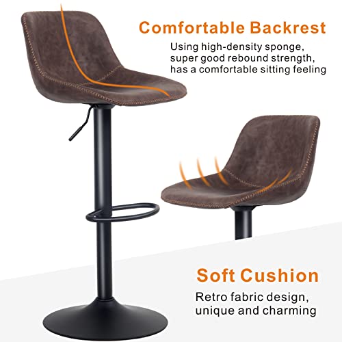 Younike Metal Bar Stools Set Of 2, Adjustable Swivel Counter Height Bar Stools, Retro Pu Leather Padded High Bar Chairs With Back Kitchen Island Stools, 300 Lbs,Home & Kitchen(Brown) #TOP3