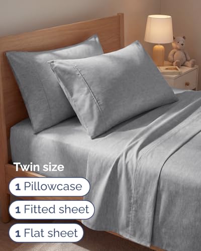 Image of Twin 4 Piece Bed Sheet Set - Breathable & Cooling Sheets - Heathered Grey | Ultra Soft Hotel Luxury Bedding Set with 8-16 Inch Deep Pockets, 1 Flat & 1 Fitted Sheet & 2 Pillowcases, Wrinkle & Fade Free