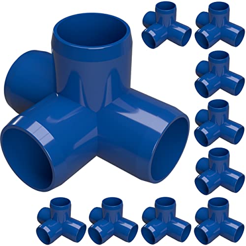 FORMUFIT 1/2" 4-Way PVC Tee Furniture Grade Fitting in Blue, 0.84" Actual ID, (Pack of 10), Made in USA, UV-Resistant, Impact-Proof, Quickly Construct Tiered Structures with PVC Pipe - F0124WT-BL-10