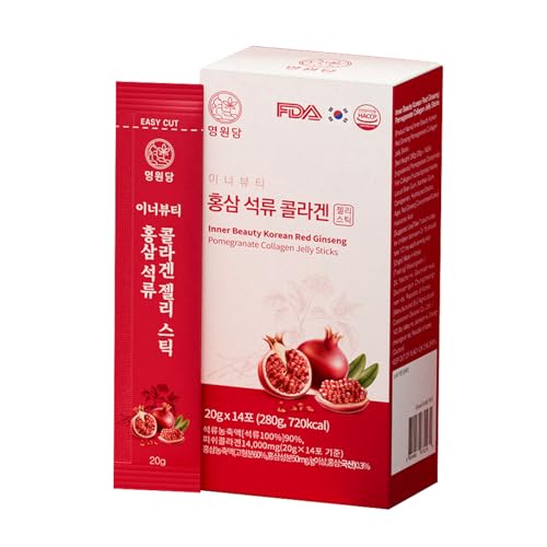 MYEONGWON Pomegranate Ginseng Collagen Jelly Sticks 280g | Korean Red Ginseng & Granatapfel | Fischkollagen mit Vitamin C | Inner Beauty Jelly Sticks 20g x 14