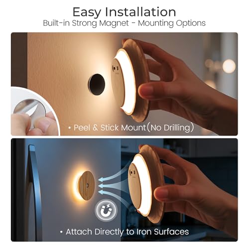 Vadifula Motion Sensor Night Light Wood, Rechargeable Battery-Powered Magnetic Stick-On Night Light Wall Light for Indoor Stairs, Hallway, and Bedroom, Ash Wood by Vadifula - Used condition - Image 5