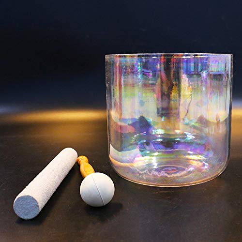 Cuenco tibetano de cristal de cuarzo claro Cosmic Light de 6 pulgadas nota F con mallet, aro y estuche incluidos