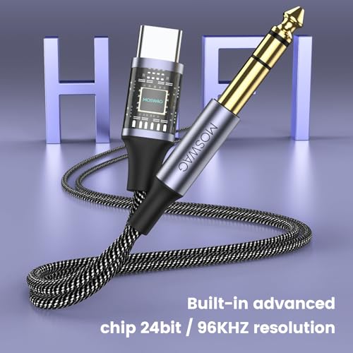 Image of MOSWAG USB C to 6.35mm 1 /4 inch TRS Cable 3.28FT /1Meter,Type C to 1 /4 Audio Adapter Aux Jack Stereo Cable for Google Pixel 4XL,Galaxy Note 10+ /S20+,Amplifier,Speaker,Headphone,Mixing Console-Black