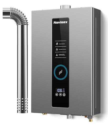 Tankless Water Heater, Novieex On Demand Water Heater Propane Gas, Up to 3.6 GPM, 86,000 BTU Instant Hot Water Heater with LED Display, Indoor Installation, 2-3 Point Use for Family Bathroom Kitchen