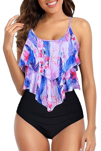 Image of Tankini Swimsuits for Women High Waisted Two Piece Bathing Suits | Tummy Control Swimwear, Quick-Dry Soft Stretchy Fabric, Plus Size, Perfect for Beach Pool Cruise Vacation