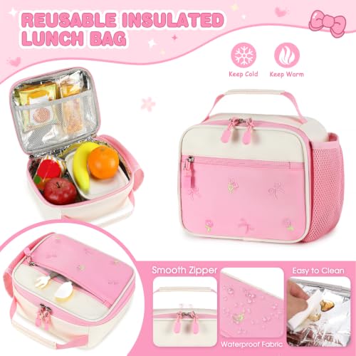 Image of DIGOBAY Backpack for Girls 6-8, 3PCS Embroidery Toddler Girls Backpack with Lunch Bag Pencil Case, 15.7 inch Kids School Bookbag for Preschool Kindergarten Elementary Daycare Backpacks, Pink Bow