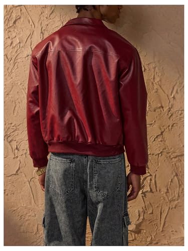 Men's PU Leather Jackets Retro Zip Up Collared Motorcycle Coats Outwear Streetwear2