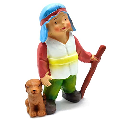 Acan Tradineur - Figura de Pastor con Perro Naif - Fabricado en marmolina - Figura Decorativa Divertida para Nacimiento, Navidad, decoración Tradicional.