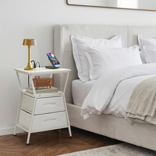 ZEXVIDA Nightstand with Charging Station, Side Tables for Bedroom with Built-in USB Side Table with 2 USB Ports and Outlets Nightstand with Cloth Drawer End Tables Living Room Sofa Couch by ZEXVIDA - Image 5