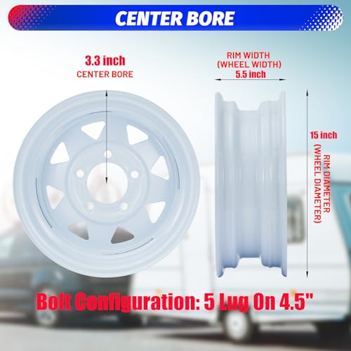 Garvee ST205/75D15 Trailer Tires with 15 inch Rims, 5 Lug on 4.5 in, Load Range C, 6PR